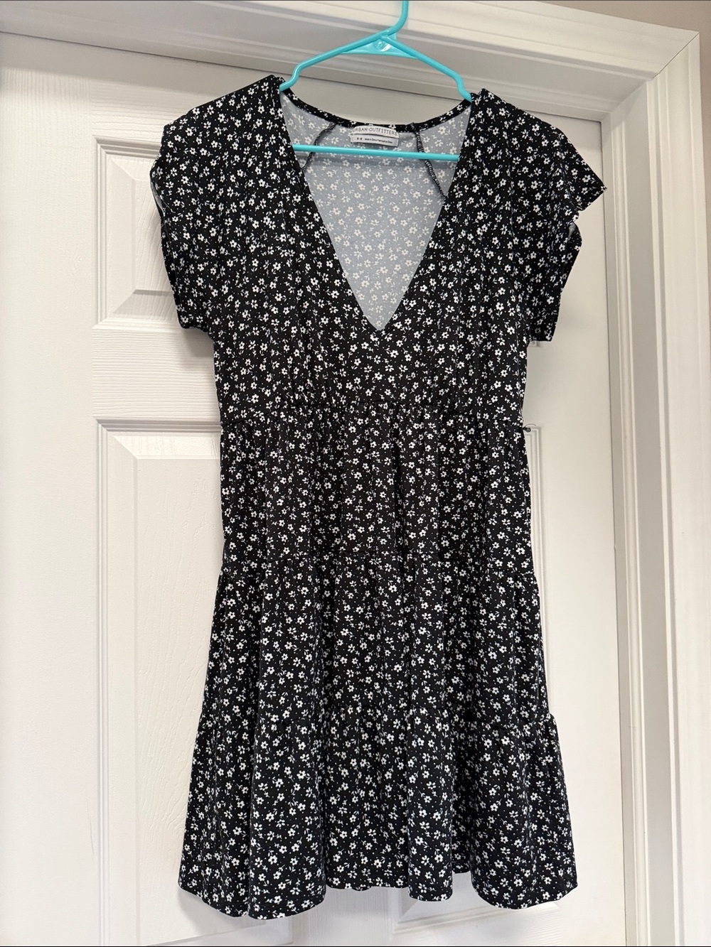 Urban Outfitters Black Floral V-Neck Tiered Summer Dress
